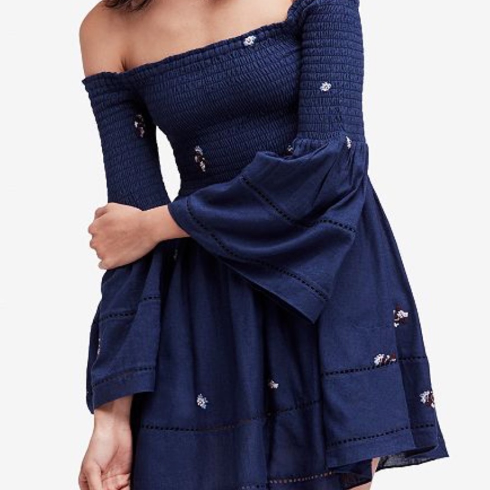 Free People Counting Daisies Dress Blue